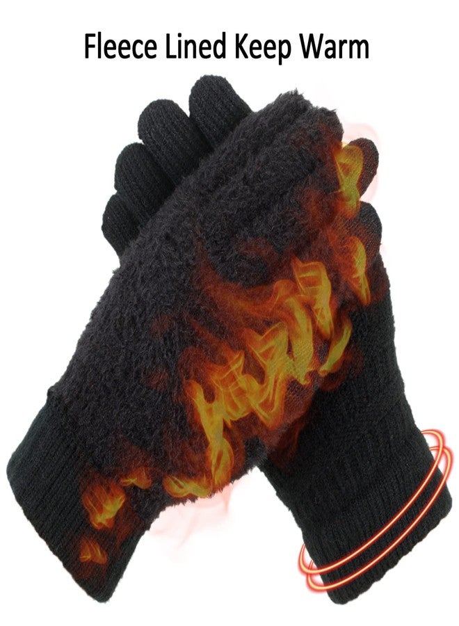 ViGrace Womens Winter Touchscreen Gloves Cable Knit Warm Lined 3 Fingers Dual-layer Touch Screen Texting Thermal Glove for Women - Image 4